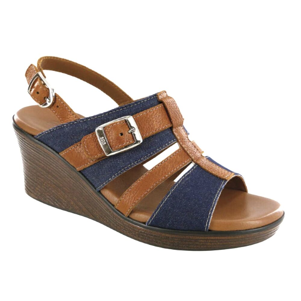 SAS Designer Layla Denim and Suede Wedge Sandal
